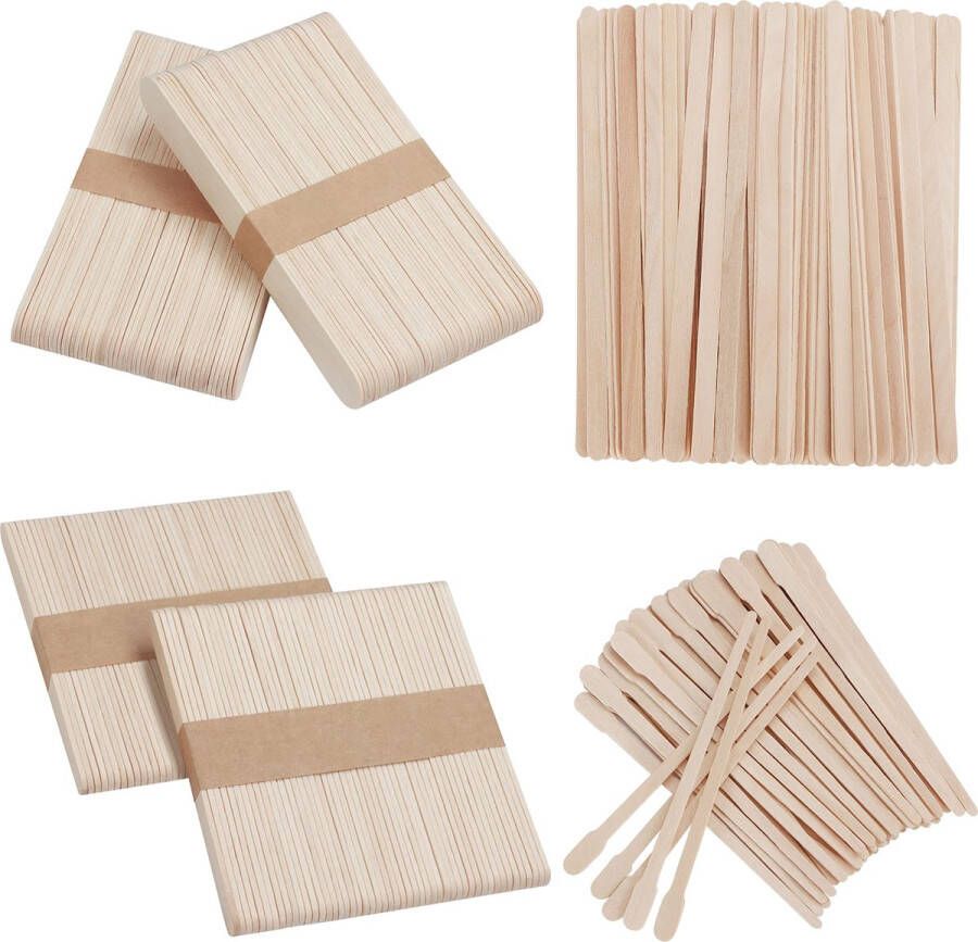 BELLE VOUS Geassorteerde Houten Wax Spatels (500 Pak) – Wegwerp Wax Applicator Stokjes voor Lichaamshaar Verwijdering – Small Medium Large Houten Spatels voor Wenkbrauw Gezicht Lichaam of Beenhaar