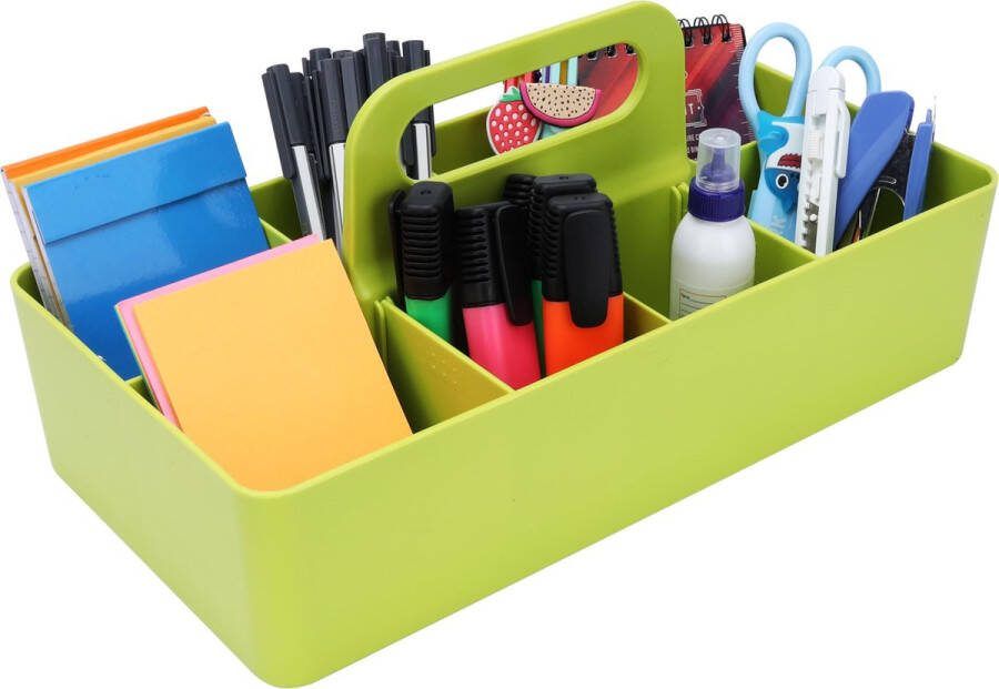 BELLE VOUS Groen Plastic Bureau Organizer Caddy met Handvat 17 x 33 x 8 cm Draagbare Opslag Houder met 8 Compartimenten voor Kantoorspullen Pennen Potloden & Knutselbenodigdheden