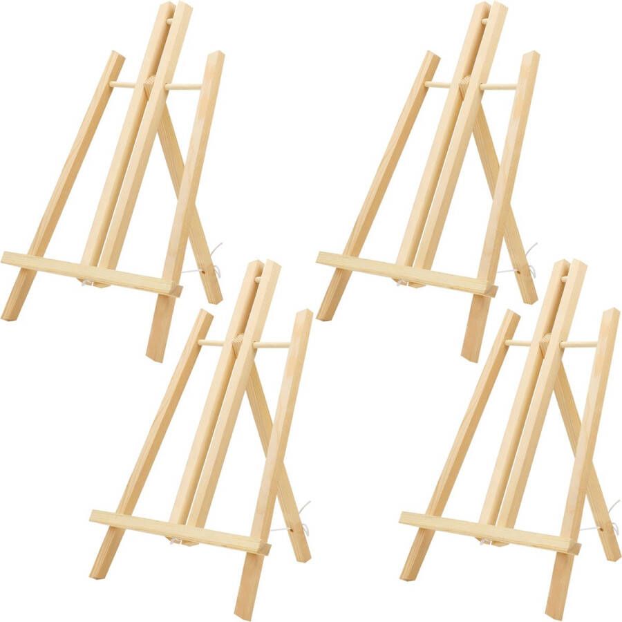 BELLE VOUS Houten Tafelmodel Schildersezel (4 Stuks) 40 cm Natuurlijke Dennenhouten Statieven voor het Weergeven van Canvasschilderijen Kinderkunst & Ambachten en Lijsten