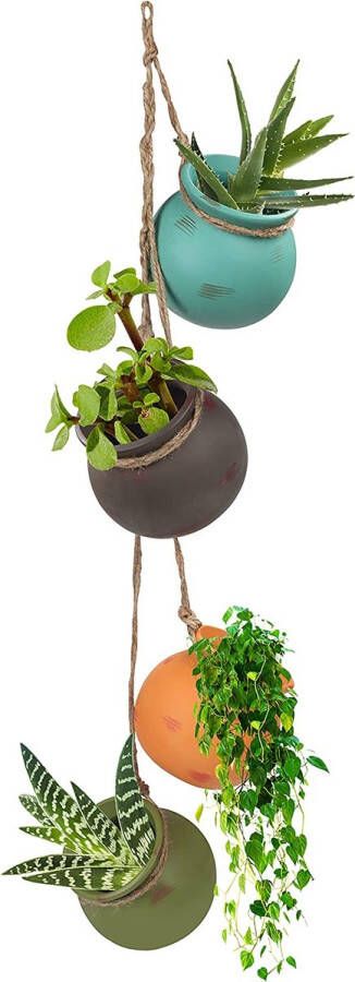 BELLE VOUS Keramische hangende plantenbak set van 4 bloempotten kleurrijke hangende mand vetplantenpotten voor muur of plafond decoratieve plantenpotten met touwhanger Ideaal voor binnen buiten tuin
