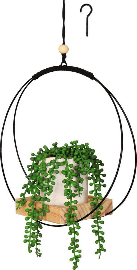 BELLE VOUS Macrame Plantenhanger Met Houten plank H 107 cm Bloempot en plantenpot houder Plantenstandaard hangend Decoratief Inclusief Haak