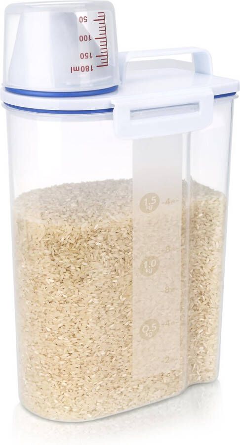 BELLE VOUS Plastic Voedsel Opslag Container met Maat Beker 2 L Luchtdichte Dispenser BPA Vrije Opslag Bak voor Ontbijtgranen Rijst Graan Bloem Dierenvoeding & Droogvoeding Keuken Kelder