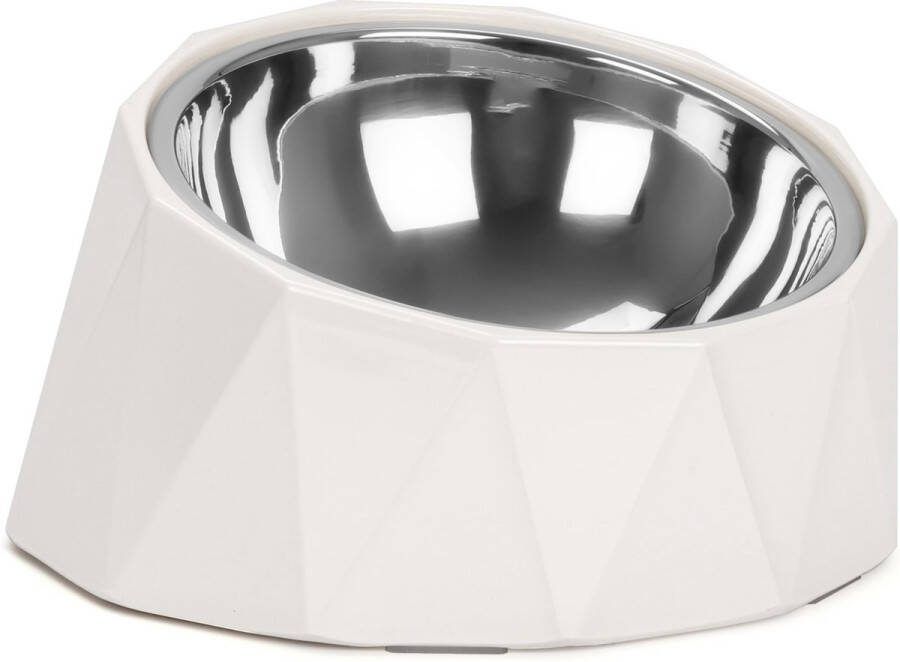 BELLE VOUS Roestvrijstalen Honden Voedsel Kom met Afkoppelbare Schuine Standaard 470 ml in Hoek Opstaande Voederkom Non-Slip voer- Waterbak voor Klein en Middel Honden en Katten Wit