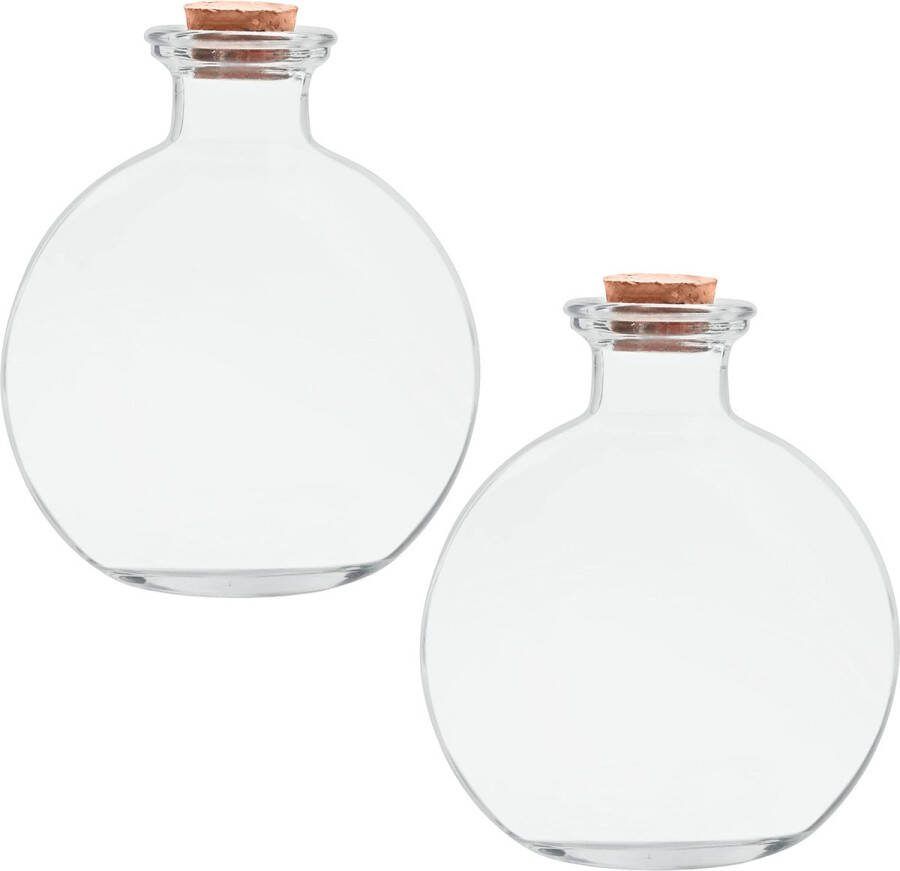 BELLE VOUS Sferische Glazen Flessen (2 Stuks) – Doorzichtige Ronde Drankjesfles van 240 ml met Kurkstop Opslagpotten Voor Doe-het-zelf Kunstdecoratie Badzout Feestartikelen en Huwelijksdecoraties