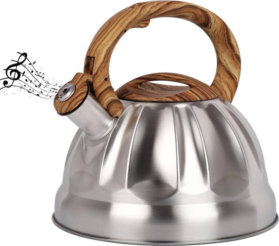 BELLE VOUS Silver Whistling Tea Kettle 3L Tea Pot for Stovetop Induction Stove Top Stainless Steel Hot Water Camping Kettle Teapot for Tea Coffee