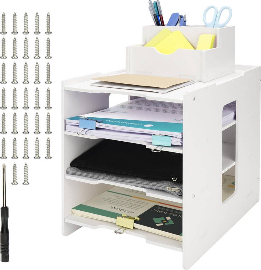 BELLE VOUS White 4-Tier Letter Tray Organiser Office Desk Tidy File Stationery Holder Rack Document Paper Filing Storage Shelves for Office Desktop Table Home Study or School