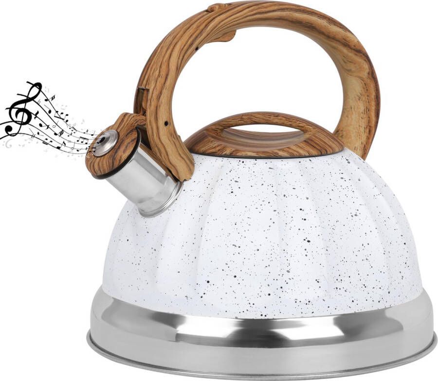 BELLE VOUS White Whistling Tea Kettle 3L Tea Pot for Stovetop Induction Stove Top Stainless Steel Hot Water Camping Kettle Teapot for Tea Coffee