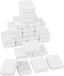 BELLE VOUS Witte Hobby Karton Papieren Sieraden Doosjes (25 Pak) – L5 7 x B4 5 x H2 1 cm – Katoen Gevulde Sieraden Doos Set – Ketting Oorbellen Armbanden & Ringen