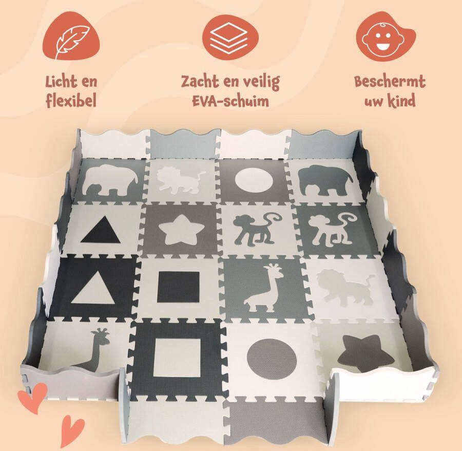 Bellettini Speelmat voor Baby Speelgoed 1 jaar 36 Delige Puzzelmat Kruipmat Foam Tegels