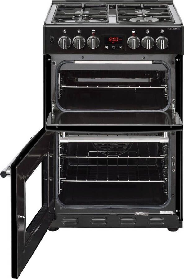 Belling Farmhouse 60 cm Dual Fuel Range-fornuis Gaskookplaat Zwart A