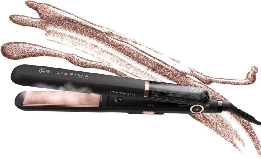 Bellissima Steampod Stoom stijltang met 3 Warmtestanden Stoomstijltang met Keramische platen Zwart Roze