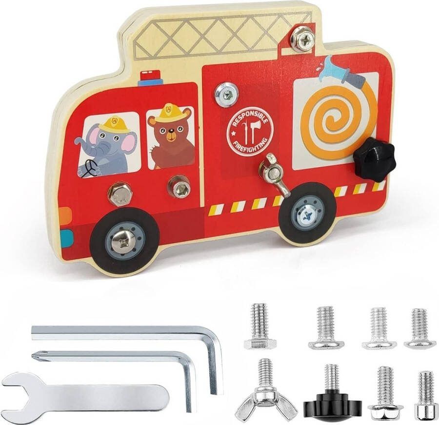 Belmarkt Montessori Houten schroefplank babyspeelgoed voertuigschroeven motoriek pedagogisch speelgoed werkbank klaslokaal houten speelgoed bus voor kinderen vanaf 3 jaar
