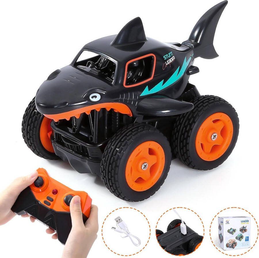 Belmarkt Op afstand bestuurde auto 2 4 GHz RC auto high-speed mini-autospeelgoed 360° draaibare stuntauto (haai oranje)