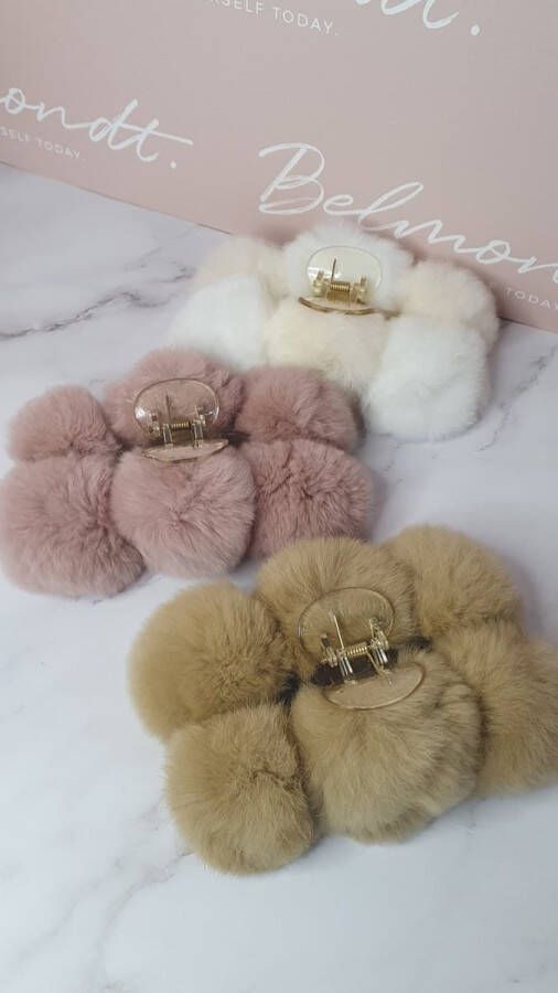 Belmondt © Fluffy Haarklem Beige Caramel Roze 3 Stuks Haarclip- Haarspeld-Haar mode