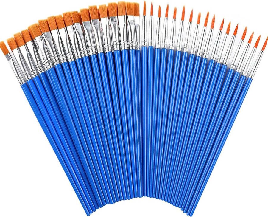 Belugsin 60 Stuks Blauwe Verf Kwasten Penseel voor acrylverf Verf Borstels Schilderen Kunst Ambachten Professioneel Nylon Haar Artiesten Kwasten Set met Plastic Handvat