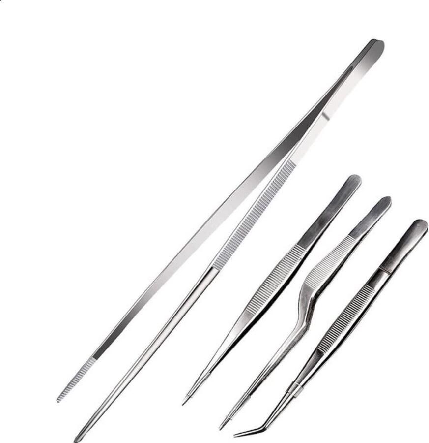Belux Surgical Instruments Keukenpincet Set van 4 stuks 25 cm 16 cm Vleespincet Keukentang Kookpincet Pincet Modelbouw Serveerpincet Keukenpincet 14 cm Kookpincet Pincet Hobby Roestvrij staal