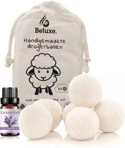 Beluxe Drogerballen XL Wasbollen – Droogballen Wasverzachter – Duurzaam – wol – 6 Stuks Inclusief Lavendelolie