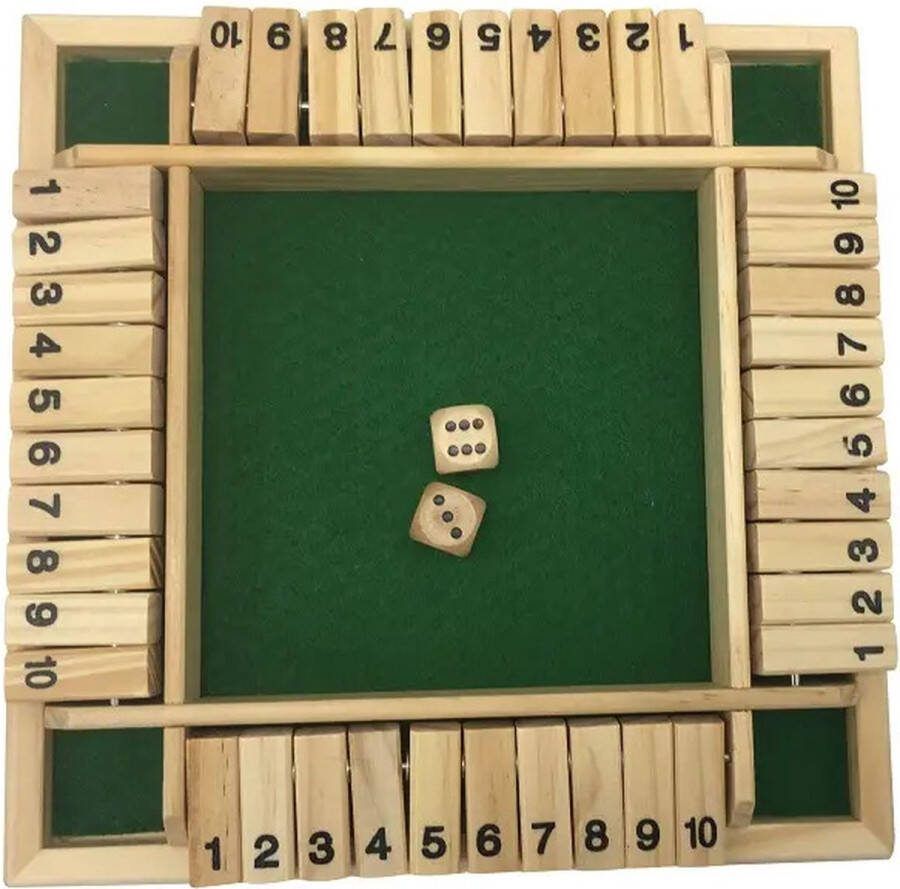 BeMuBa Shut the box 4 spelers Dobbelspel Rekenspel Reisspel Hout