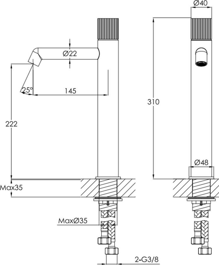 Ben Engraved Line Wastafelkraan 22 cm Hoog Geborsteld Nikkel