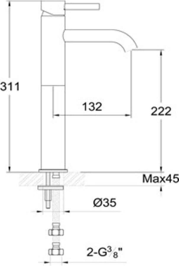 Ben Lavion Wastafelkraan 22 cm Hoge uitloop Chroom