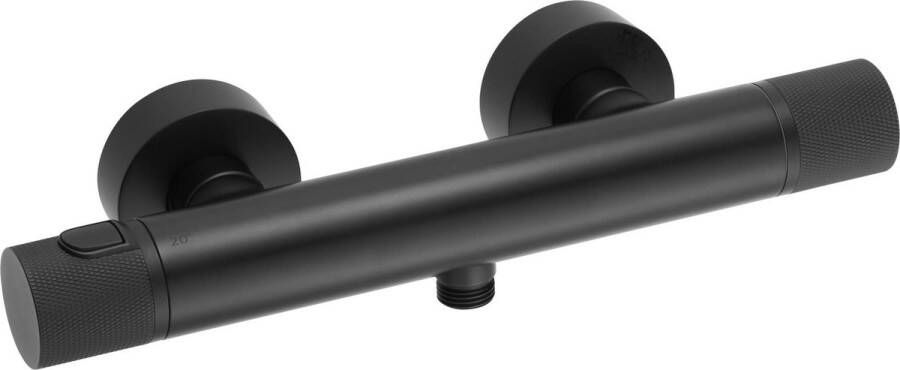 Ben engraved Cross Thermostatische Douchekraan 15 cm Mat Zwart Thermostaatkraan