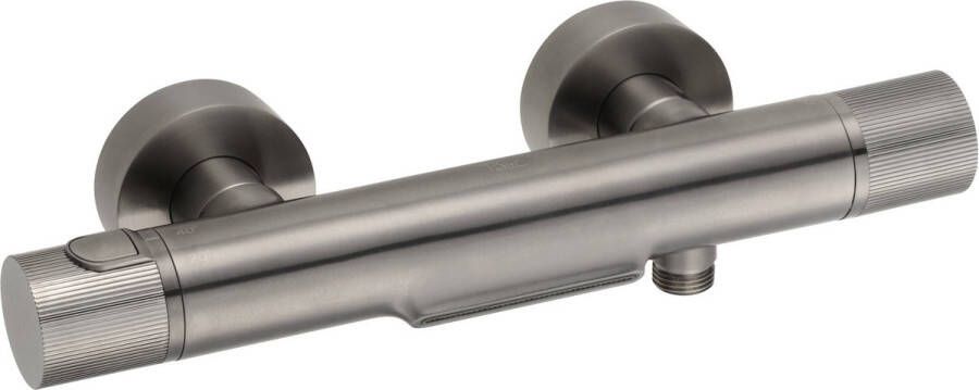 Ben Engraved Line Badkraan Waterval functie 15 cm Thermostatisch Geborsteld zwart Keramisch Thermostaatkraan
