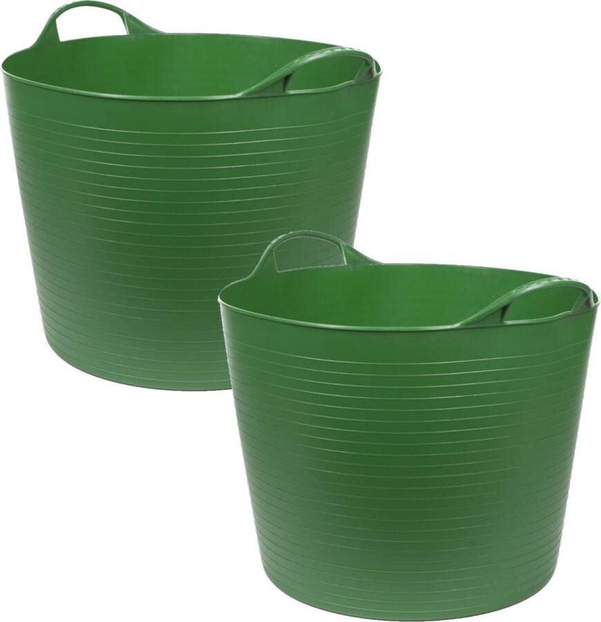 Ben Tools 2x stuks flexibele kuip emmers wasmanden rond groen 45 liter Opbergmanden