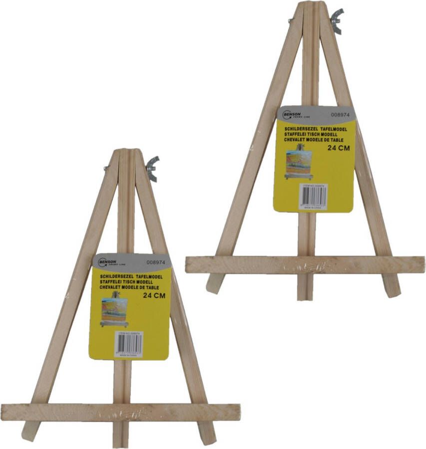 Ben Tools Set van 2x stuks houten schildersezels voor op tafel 24 cm Hobby schildermateriaal Tafelmodel schilder ezels