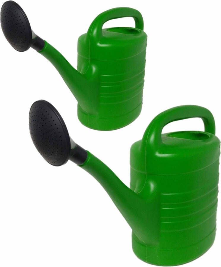 Ben Tools Voordeelset van 2x stuks kunststof tuin gieters 5 en 10 liter groen Met sproeikop broes