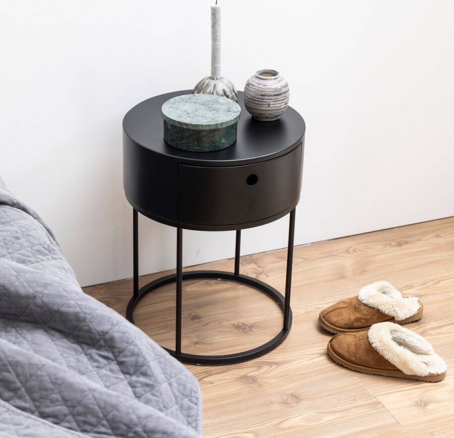 Bendt Rond Nachtkastje 'Gaga' met lade kleur Zwart