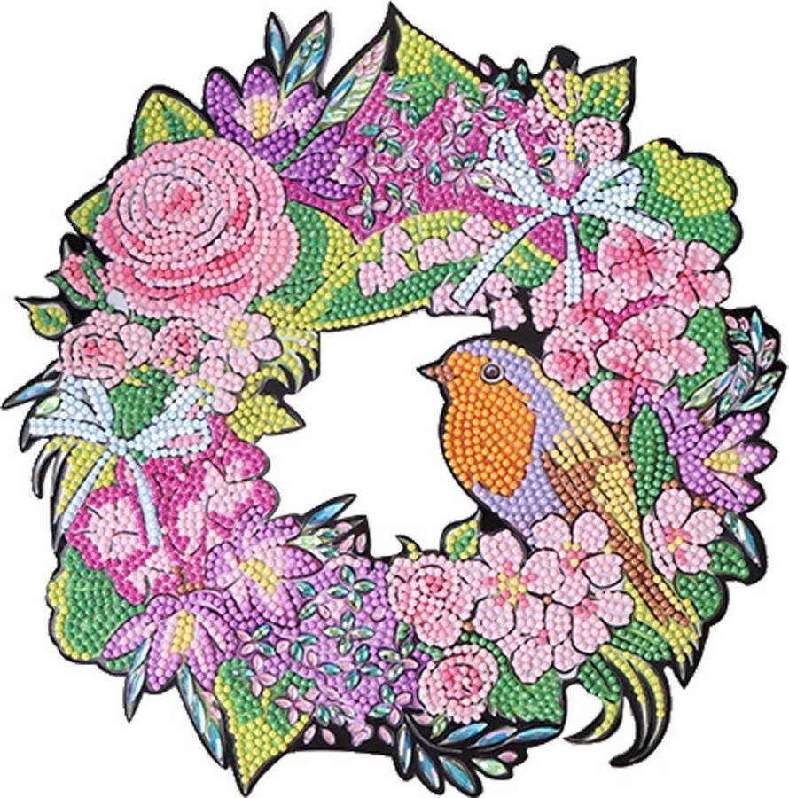 Benelux painting Diamond painting acrylic krans 30x30 cm Vogel in de bloemen