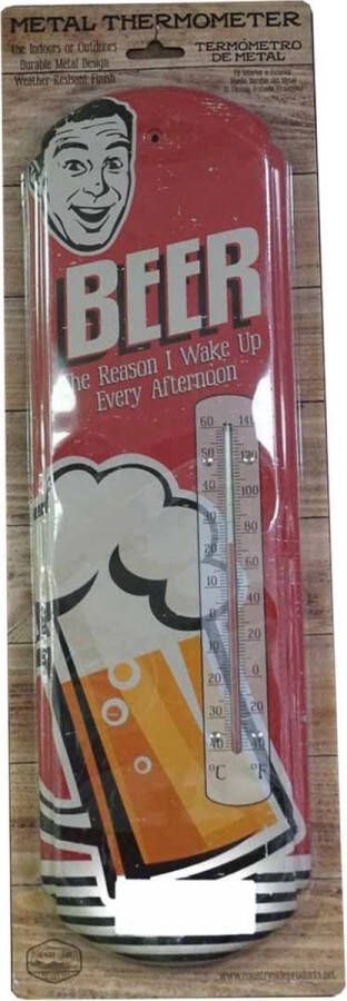 Bennies Fifties Beer The Reason I Wake Up Every Afternoon Metalen Thermometer 44 x 14 cm