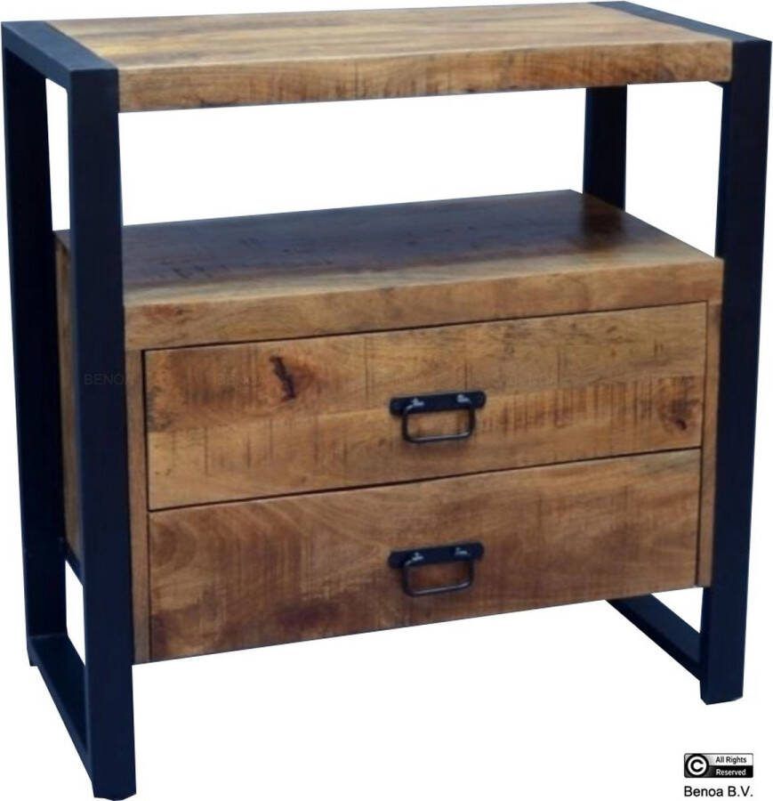 Industrieelinhuis.nl Sidetable Dressoir Kastje 2 lades Industrieel Design Mangohout en Staal 80x40x80cm