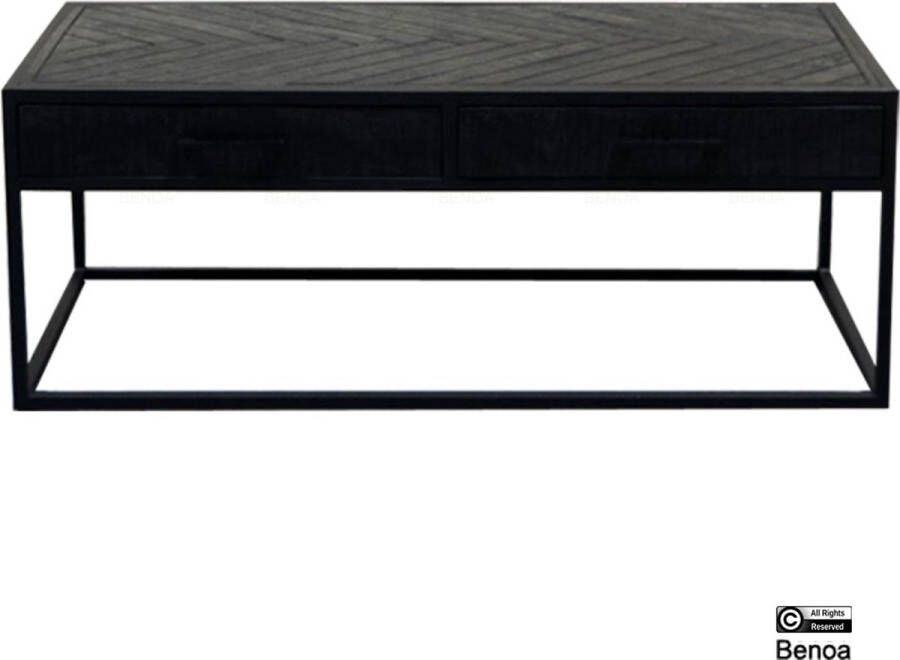 Benoa Salontafel Mangohout Jax met 2 lades Visgraat Zwart 120 cm