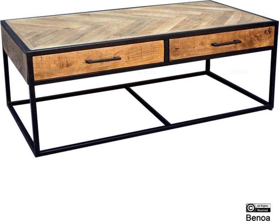 Benoa Mangohouten Salontafel Visgraat Jax met twee lades 120 cm