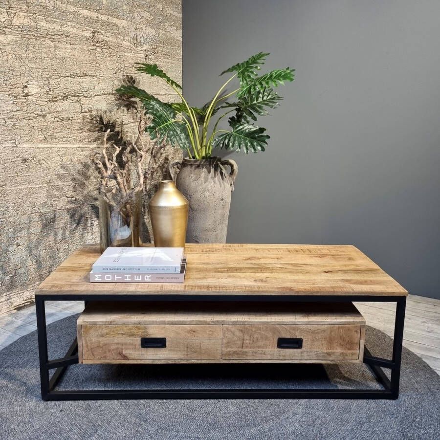 Benoa Mangohouten Salontafel Len met 2 lades 120 cm