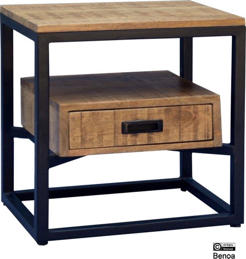 Industrieelinhuis.nl Salontafel Bijzettafel Industrieel Design Mangohout en Staal 60x60x45