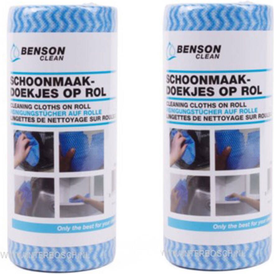 Benson 100x Reinigingsdoekjes schoonmaakdoekjes op rol Blauw Vaatdoekjes