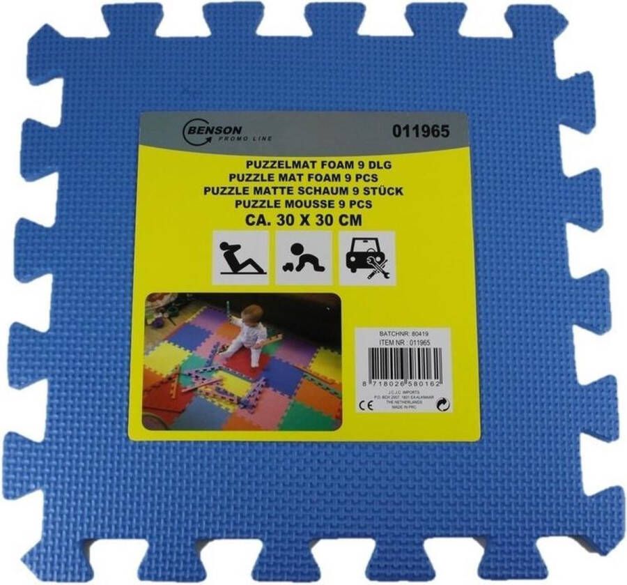 Benson 18 Stuks blauwe puzzel vloertegels foam 30 x 30 cm Puzzel speelmat Baby peuter speelgoed matten