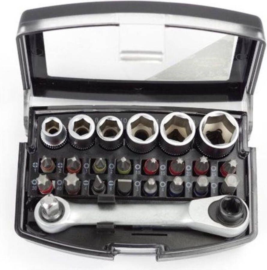 Benson 24-delige doppenset met ratel industriële kwaliteit magnetische bits compacte opbergbox