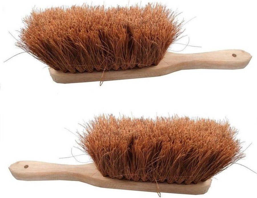 Benson 2x Stevige houten stoffer veger van kokos 30 cm handstoffer