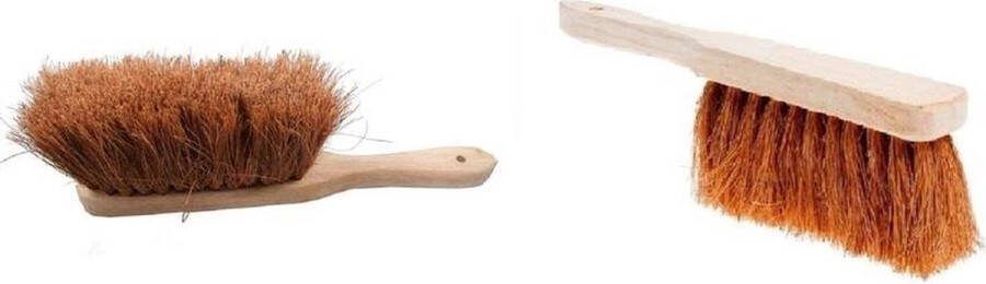 Benson 2x Stevige houten stoffers vegers van kokos 30 cm handstoffer