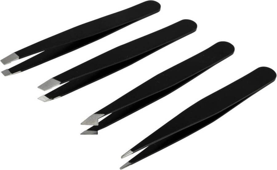 Benson 4-delige pincet set veelzijdig zwart 9 cm