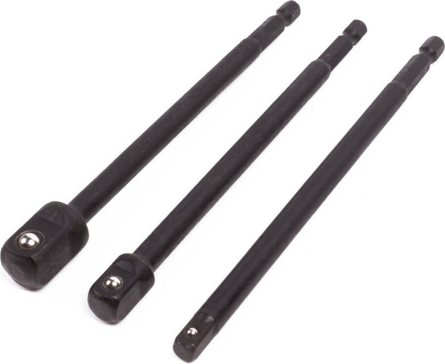 Benson Boormachine verloopset 3 adapters 1 4 3 8 1 2 150 mm met kogelvergrendeling
