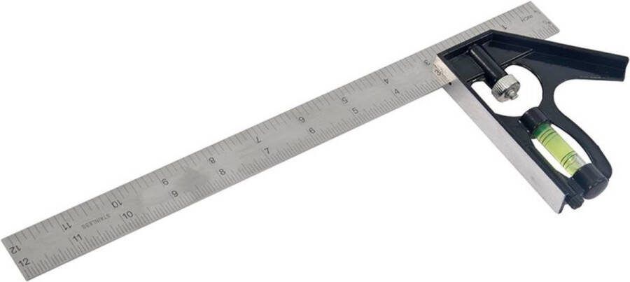 Benson Combinatie winkelhaak 45 en 90 graden 300 mm gehard staal gietaluminium handvat