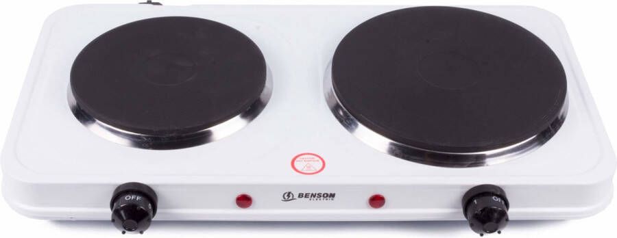 Benson Compacte elektrische kookplaat 2 pits gietijzer 5 warmtestanden 2500 watt wit zwart
