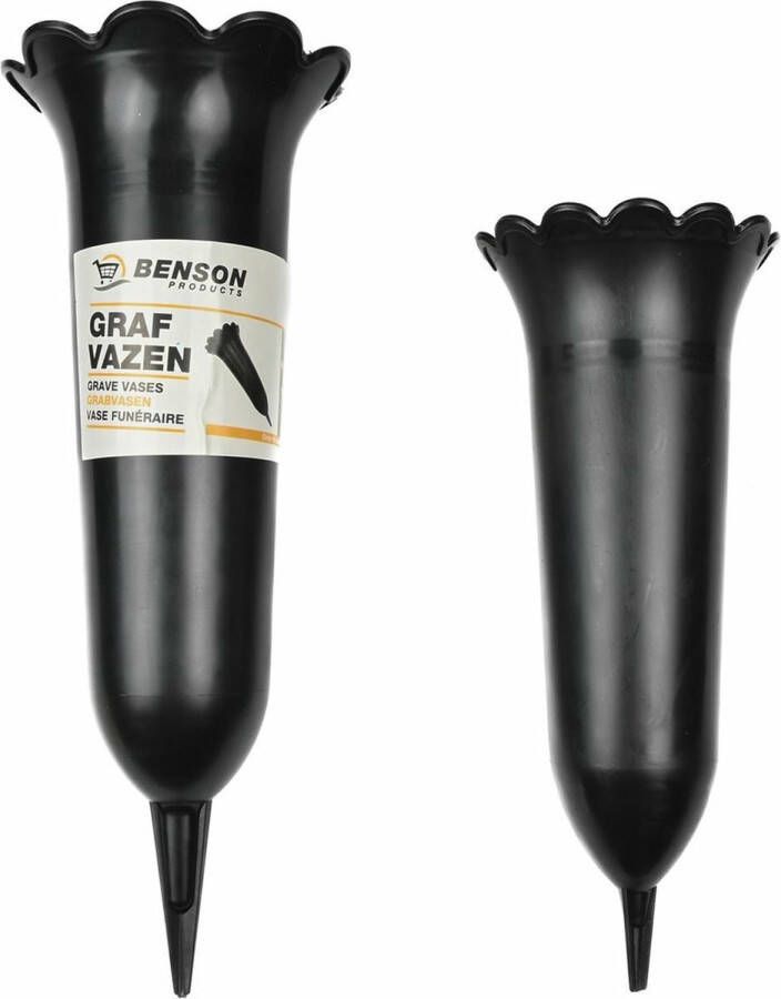 Benson Grafvazen 2x zwart kunststof 31 5 en 25 cm Grafdecoratie Vazen