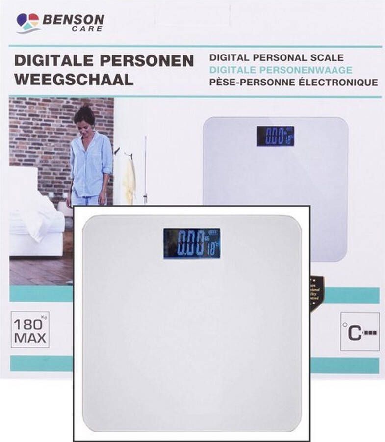 Benson Weegschaal digitaal personen weegschaal met antislip max 180 KG 26 x 26 cm Weegschalen