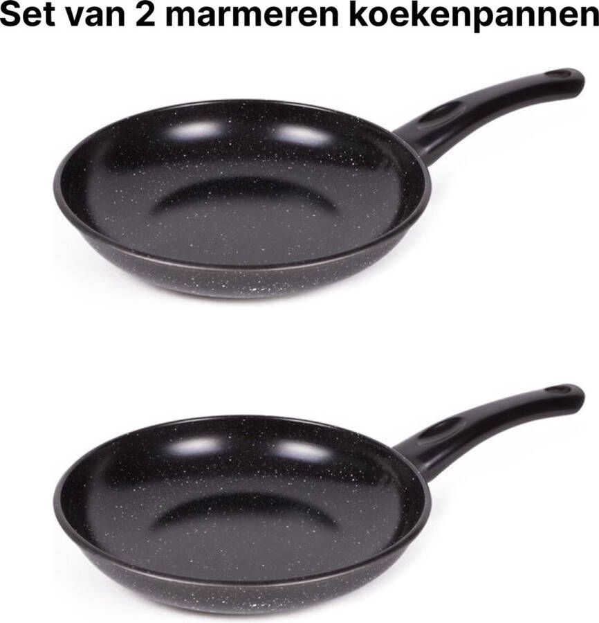 Benson Koekenpan Set van 2 Koekenpannen 24 CM Marmer Anti Aanbak Laag Geschikt voor Brander Elektrisch Gas Halogeen Keramisch Staal en Vaatwasser veilig!