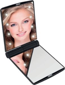 Benson Make up Spiegel Met Led Verlichting 8 x Led 11 5 x 8 5 cm Dubbelzijdige spiegel Zakspiegel Handspiegel Reisspiegel
